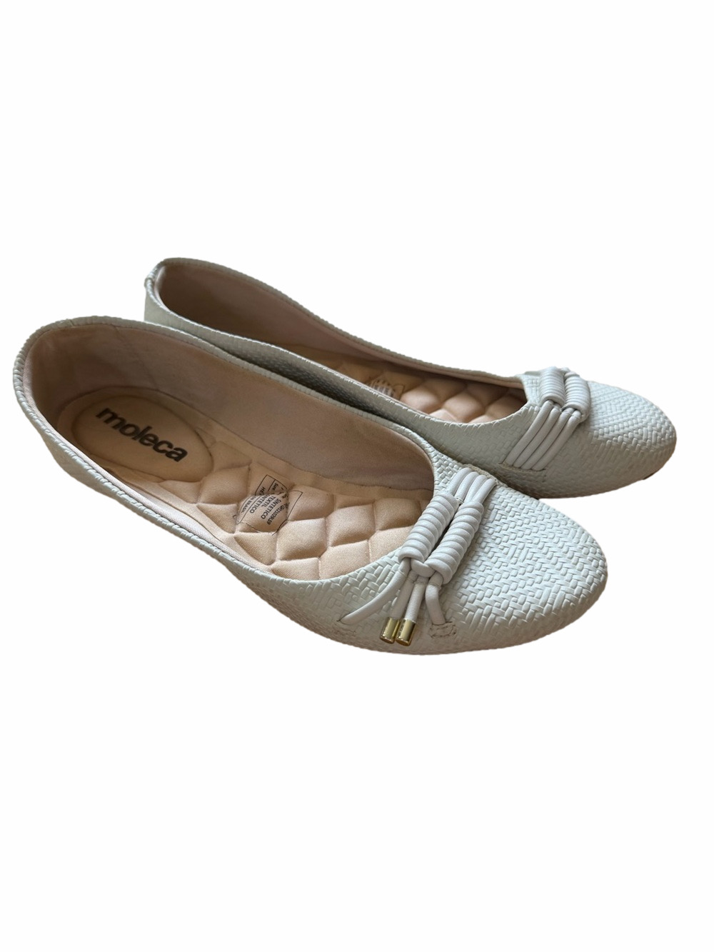 Moleca Cream Woven Ballet Flats with Knot Detail